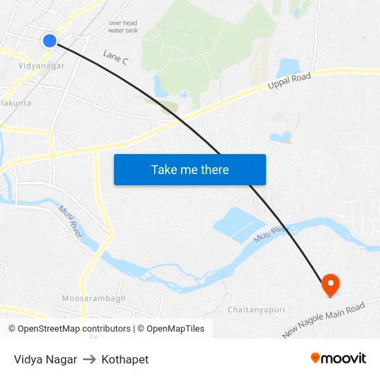 Vidya Nagar to Kothapet map