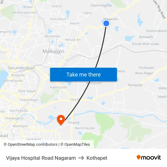 Vijaya Hospital Road Nagaram to Kothapet map