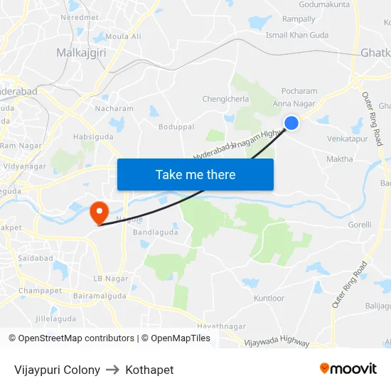 Vijaypuri Colony to Kothapet map