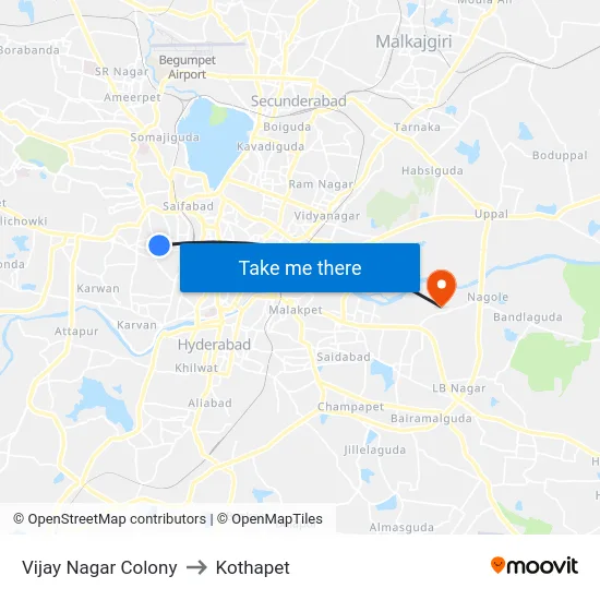 Vijay Nagar Colony to Kothapet map