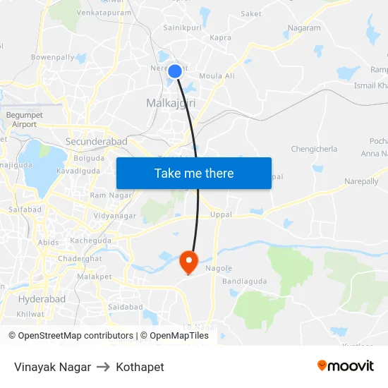 Vinayak Nagar to Kothapet map