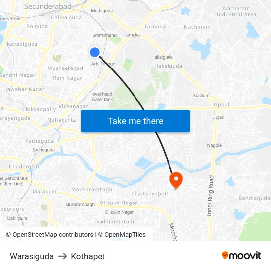Warasiguda to Kothapet map