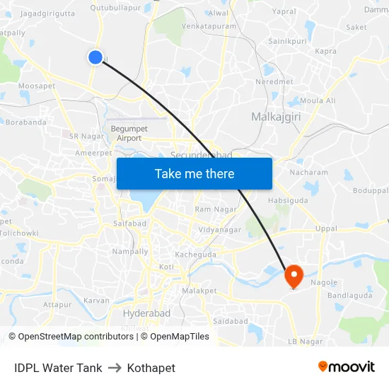 IDPL Water Tank to Kothapet map