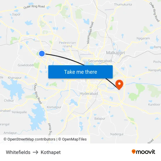 Whitefields to Kothapet map