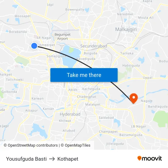 Yousufguda Basti to Kothapet map