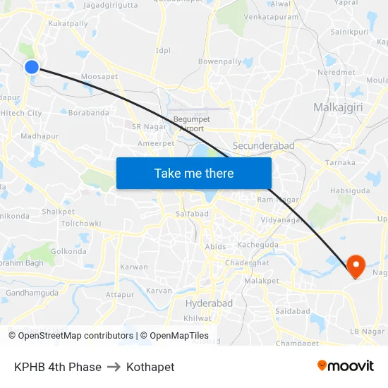 KPHB 4th Phase to Kothapet map