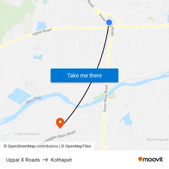 Uppal X Roads to Kothapet map