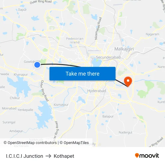 I.C.I.C.I Junction to Kothapet map