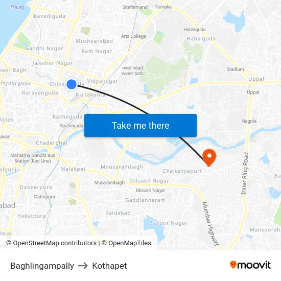 Baghlingampally to Kothapet map