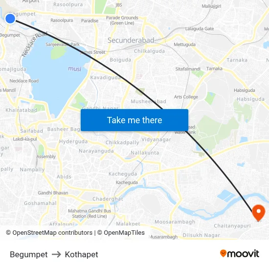 Begumpet to Kothapet map