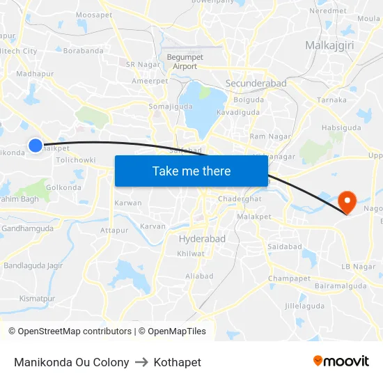 Manikonda Ou Colony to Kothapet map