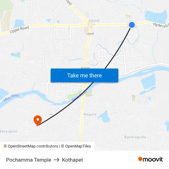 Pochamma Temple to Kothapet map