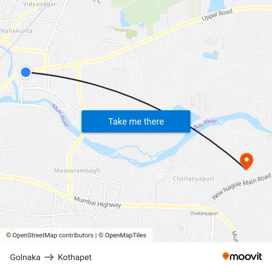 Golnaka to Kothapet map