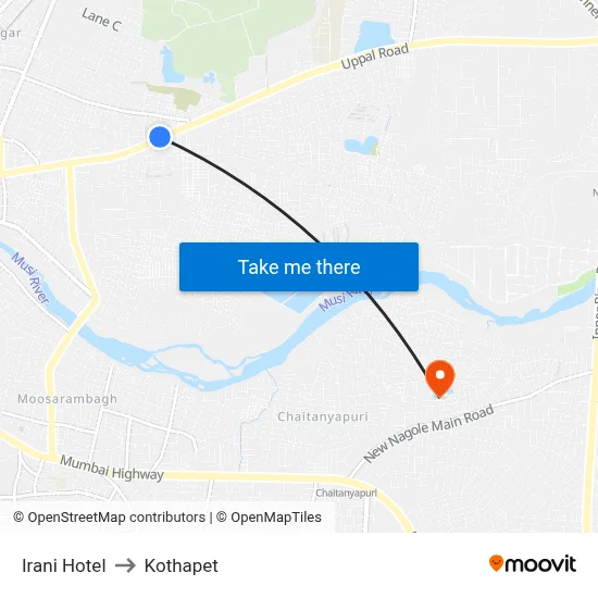 Irani Hotel to Kothapet map