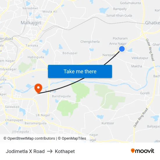 Jodimetla X Road to Kothapet map