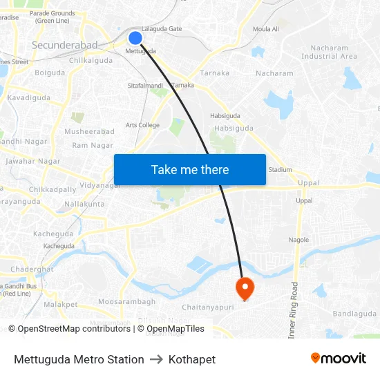 Mettuguda Metro Station to Kothapet map