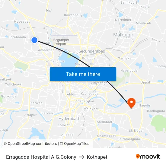 Erragadda Hospital A.G.Colony to Kothapet map