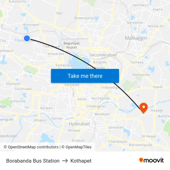 Borabanda Bus Station to Kothapet map