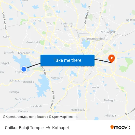 Chilkur Balaji Temple to Kothapet map