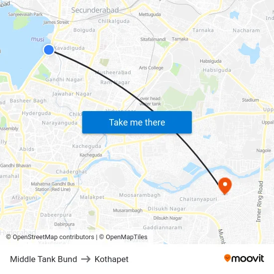 Middle Tank Bund to Kothapet map