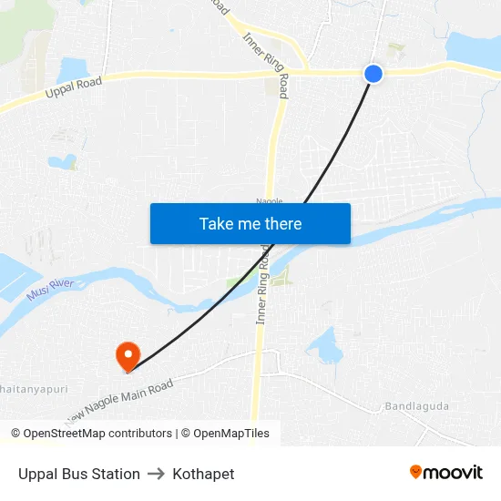 Uppal Bus Station to Kothapet map
