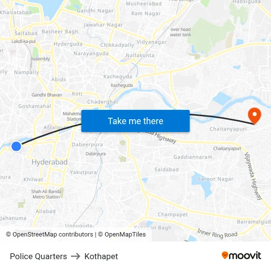 Police Quarters to Kothapet map