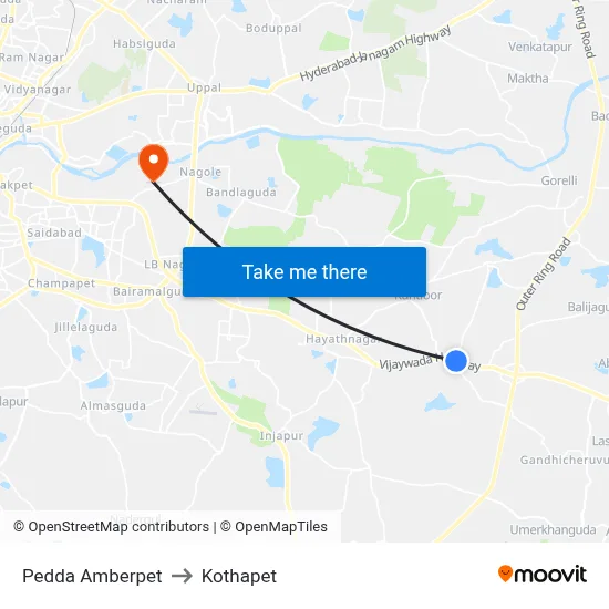 Pedda Amberpet to Kothapet map
