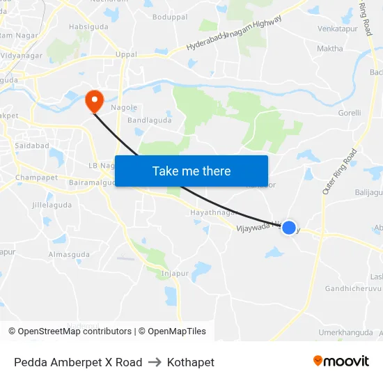 Pedda Amberpet X Road to Kothapet map
