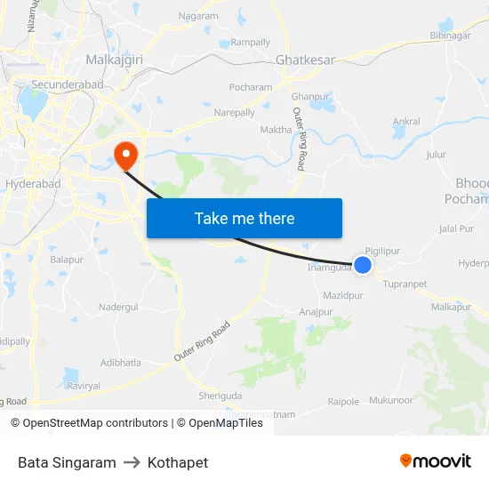 Bata Singaram to Kothapet map