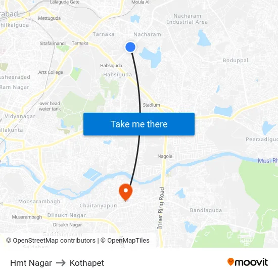 Hmt Nagar to Kothapet map