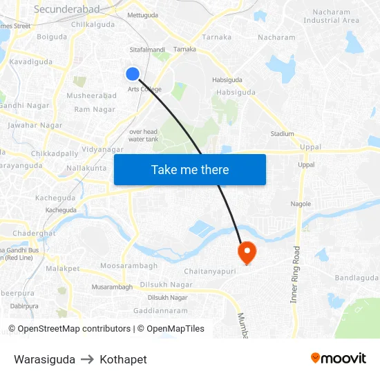 Warasiguda to Kothapet map