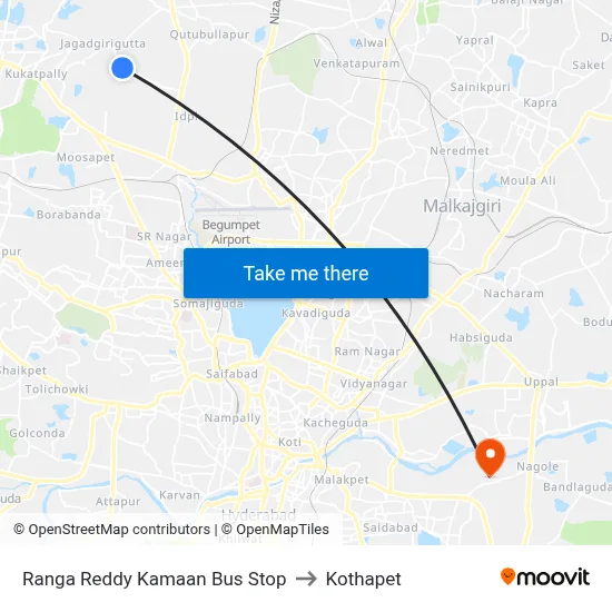 Ranga Reddy Kamaan Bus Stop to Kothapet map