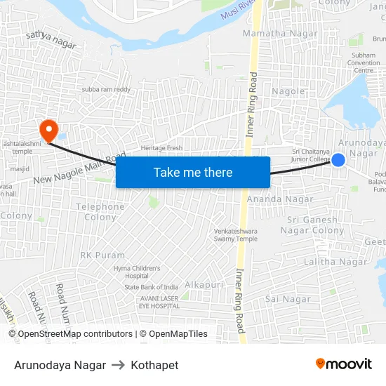 Arunodaya Nagar to Kothapet map
