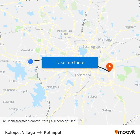 Kokapet Village to Kothapet map