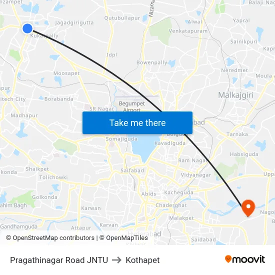 Pragathinagar Road JNTU to Kothapet map
