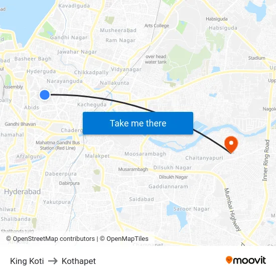 King Koti to Kothapet map