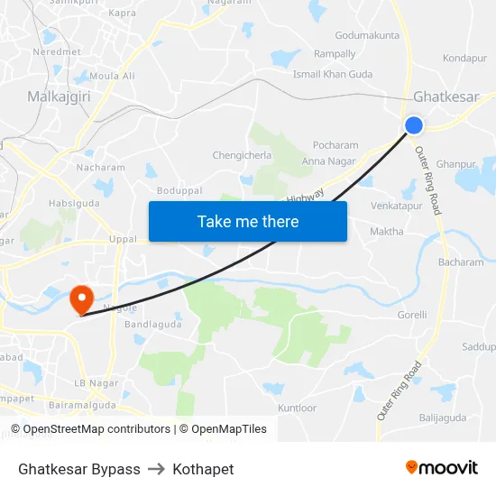 Ghatkesar Bypass to Kothapet map