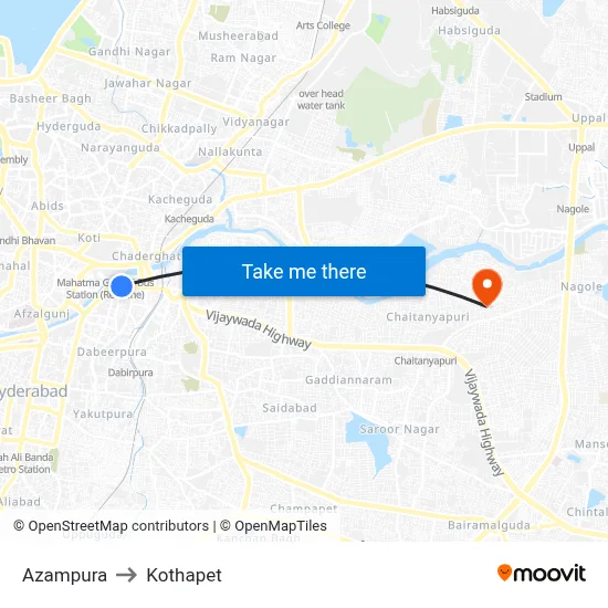Azampura to Kothapet map
