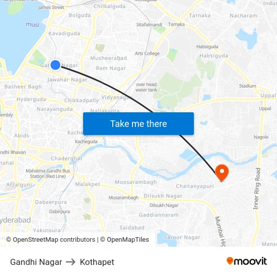 Gandhi Nagar to Kothapet map