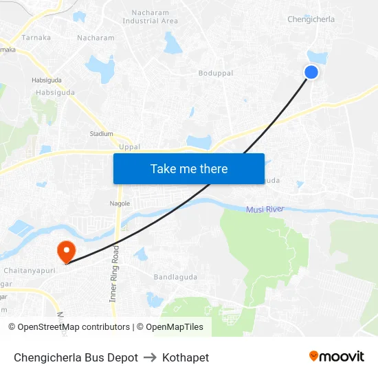 Chengicherla Bus Depot to Kothapet map