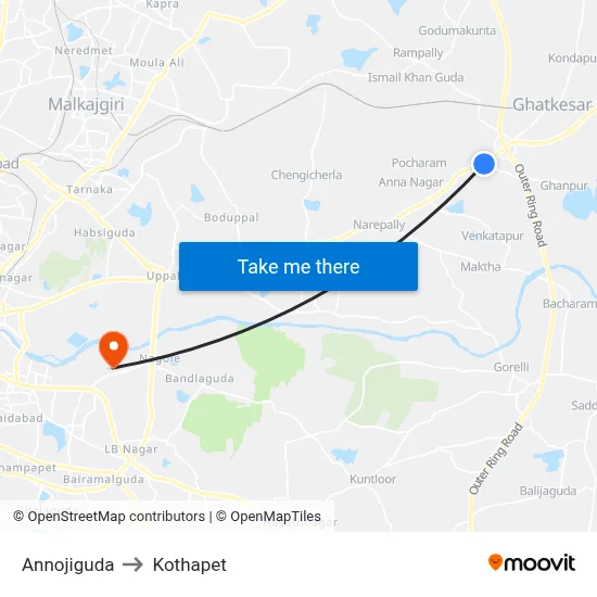 Annojiguda to Kothapet map