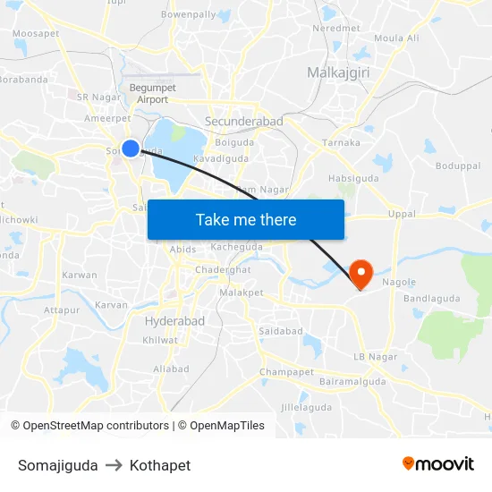 Somajiguda to Kothapet map