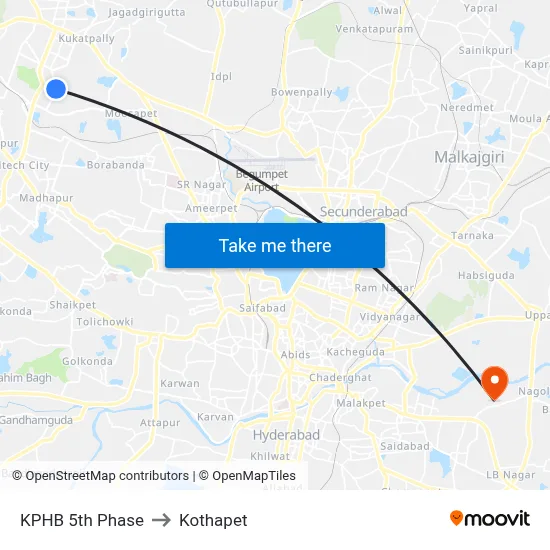 KPHB 5th Phase to Kothapet map