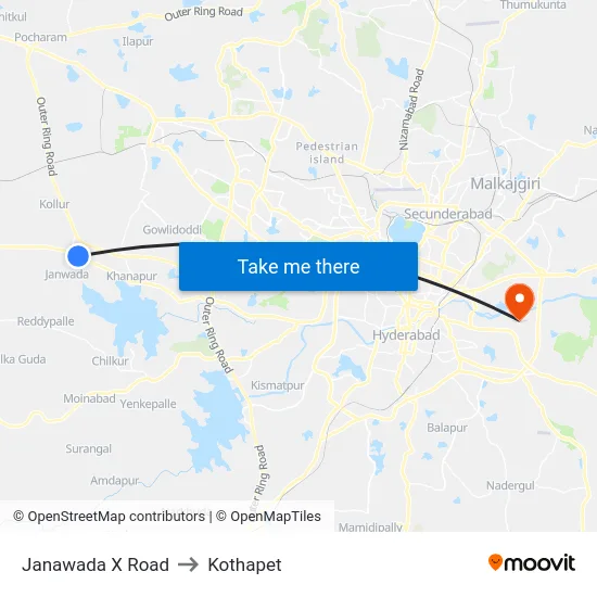Janawada X Road to Kothapet map