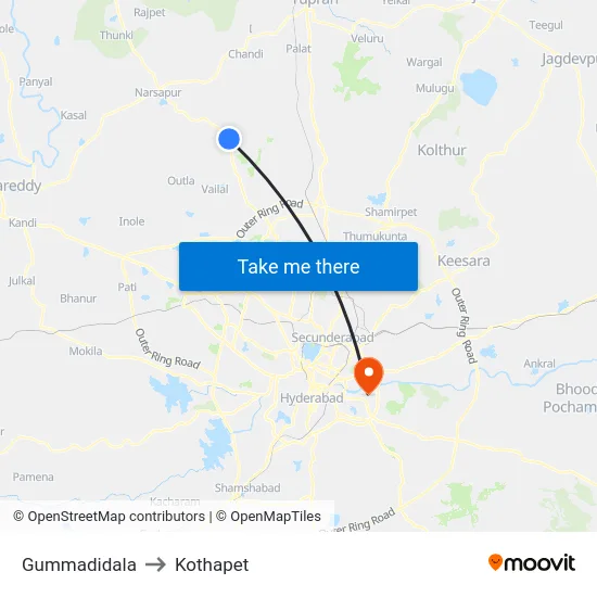 Gummadidala to Kothapet map