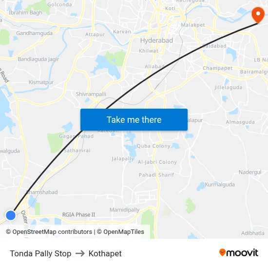 Tonda Pally Stop to Kothapet map