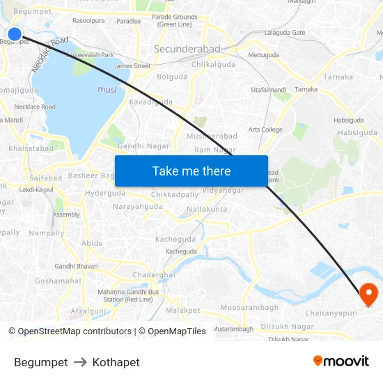 Begumpet to Kothapet map