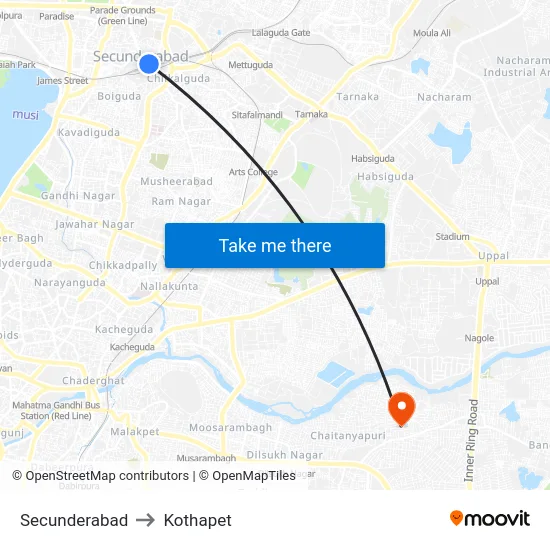 Secunderabad to Kothapet map