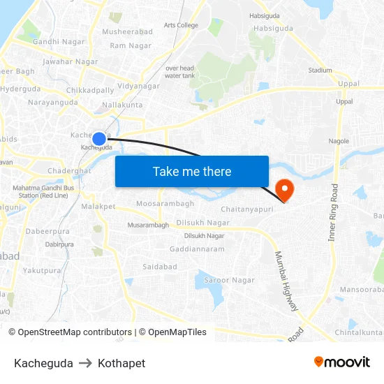 Kacheguda to Kothapet map