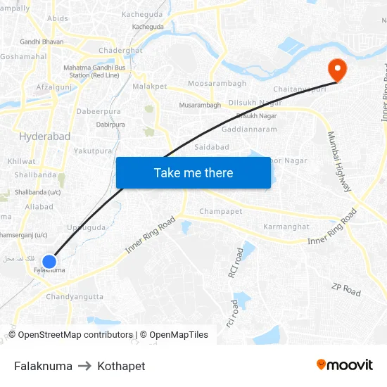 Falaknuma to Kothapet map